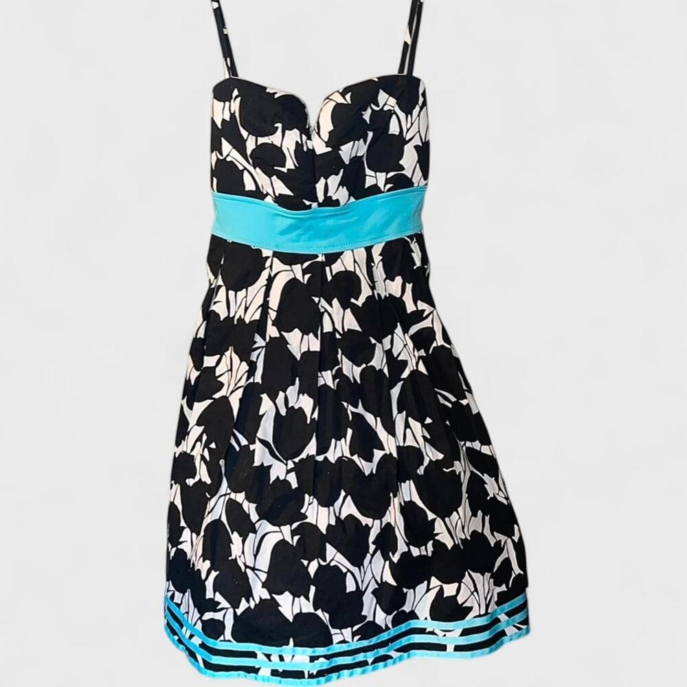 City Triangles Black White Floral Aqua Accent Spaghetti Strap Dress - Size 9